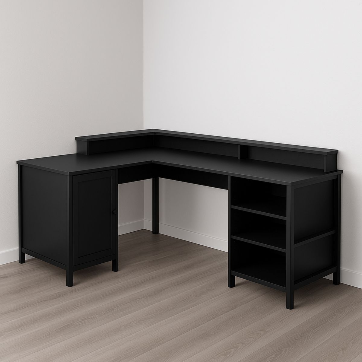 Bureau d'angle en L noir panneaux de particules