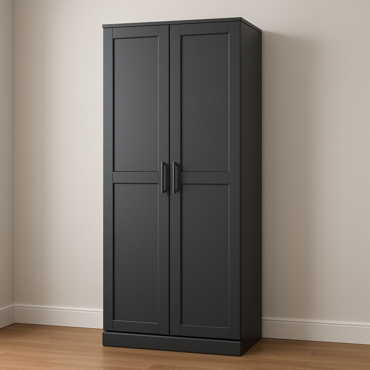 Armoire noire en bois MDF avec portes battantes 180cm x 80cm x 50cm
