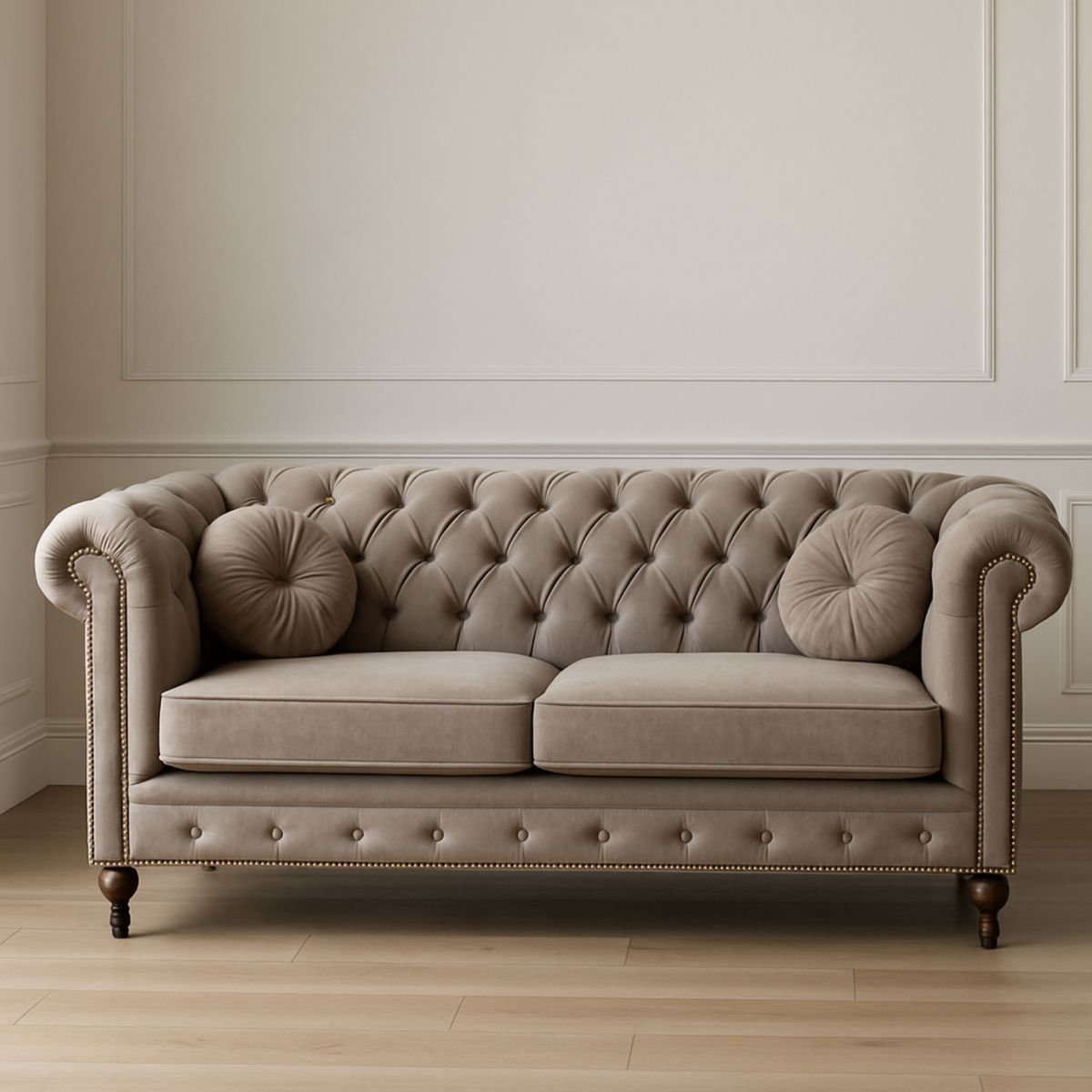 Canapé Chesterfield Velours Taupe 210cm