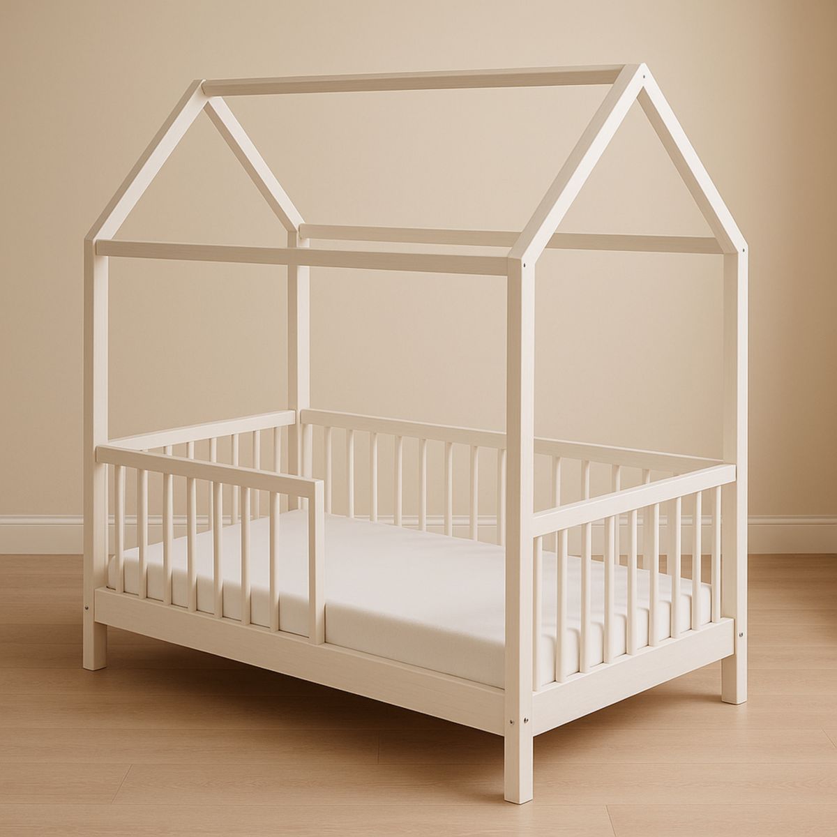 Lit Cabane pour Enfant en Bois Massif Blanc 90x200 cm