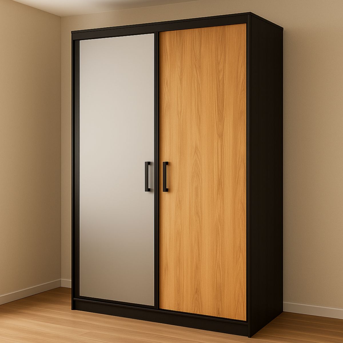 Armoire coulissante bois/noir 2 portes 200x210x60 cm