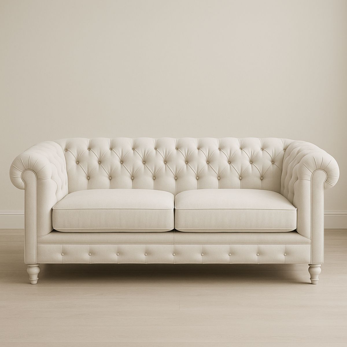 Canapé Chesterfield Tissu Beige Polyester 213x86x75 cm