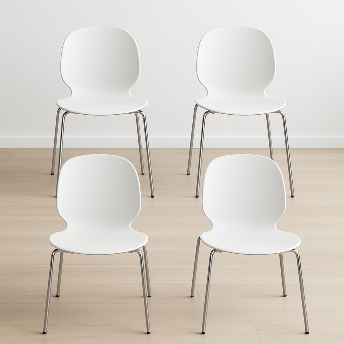 Chaise salle à manger polypropylène blanc structure acier chromé lot de 4