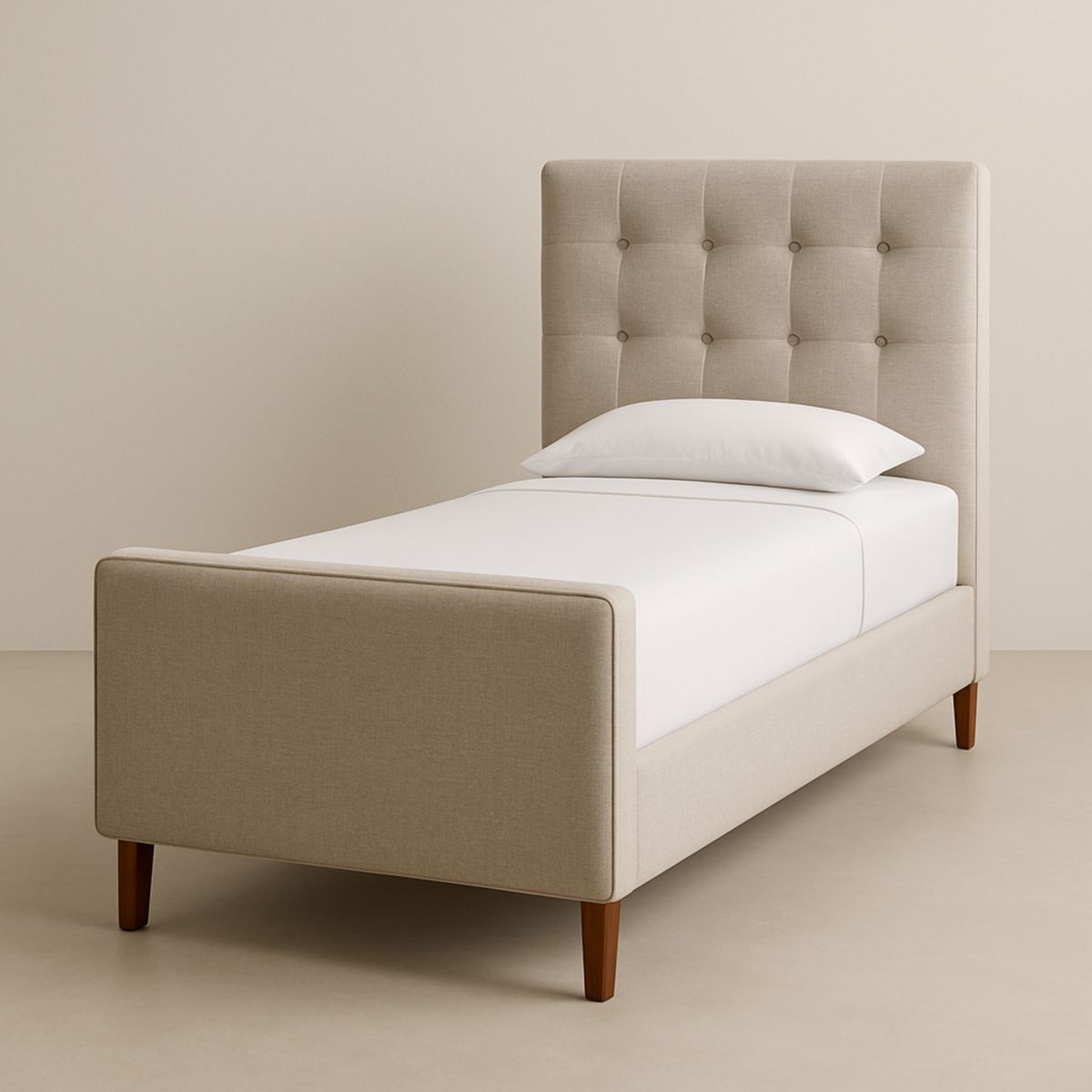 Lit Simple Tissu Beige 100x200 cm Bois