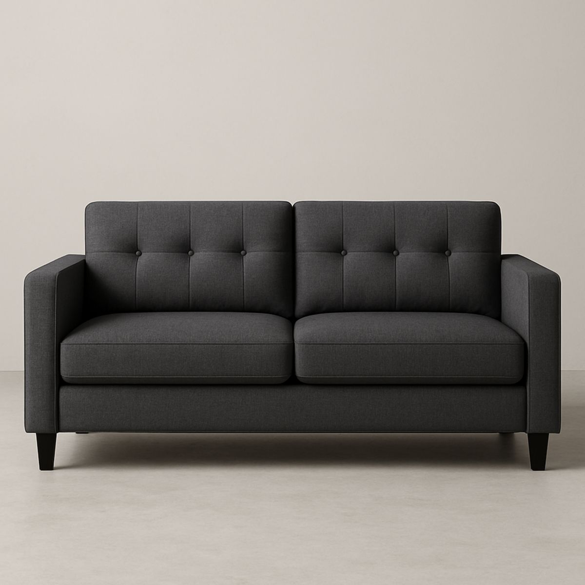 Canapé 3 places en tissu polyester gris foncé avec pieds en bois 200cm x 85cm x 90cm