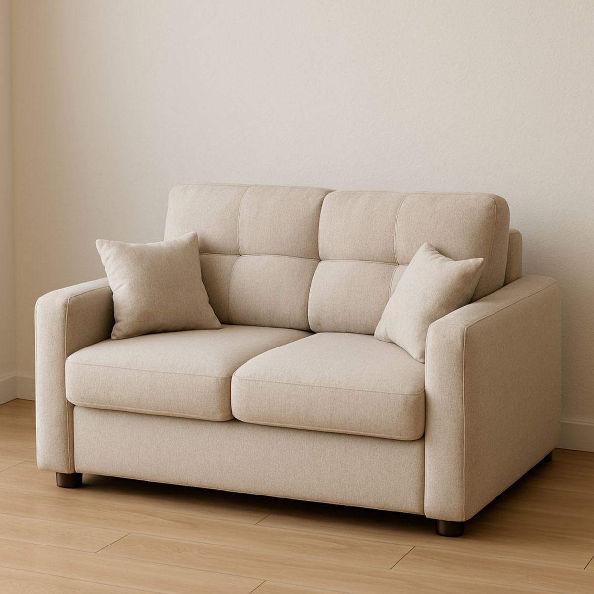 Canapé 2 Places Tissu Beige Polyester 150x85x90 cm