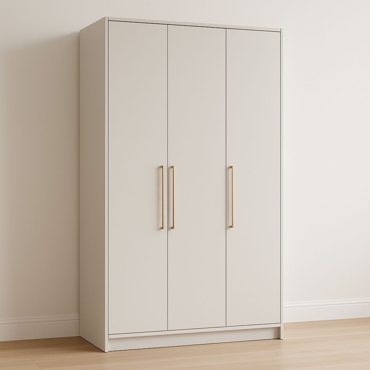 Armoire trois portes bois aggloméré rectangulaire beige avec poignées en métal 200x150x60 cm