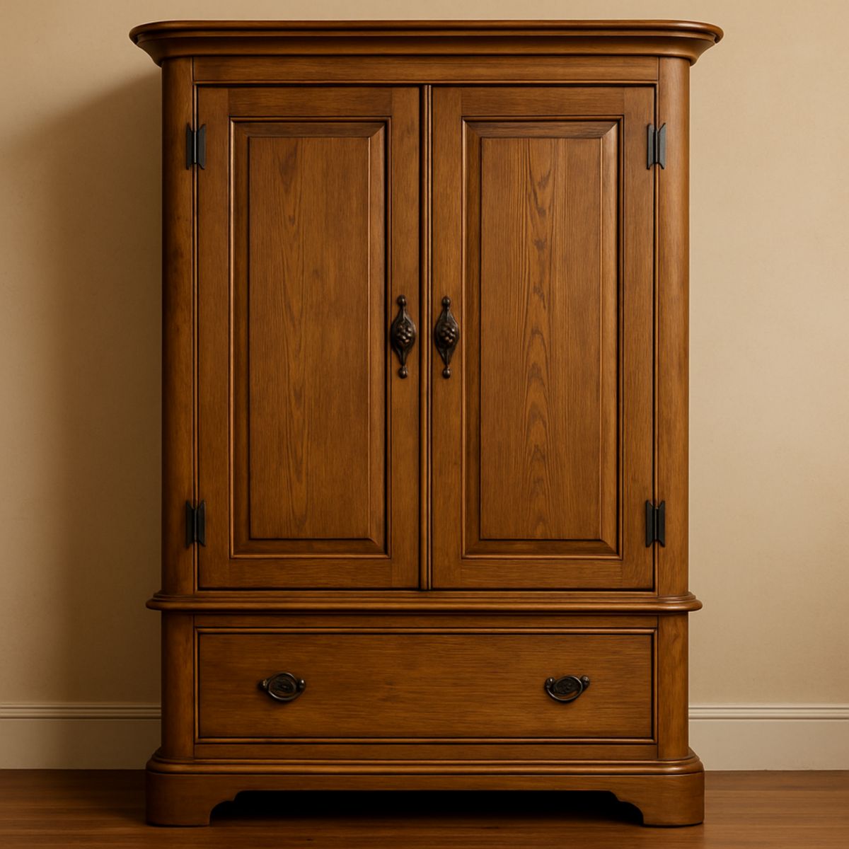 Armoire en bois massif chêne portes doubles tiroir marron 180cm x 100cm x 50cm