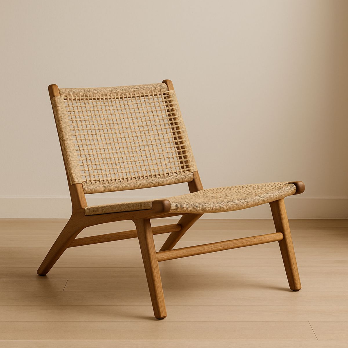 Chaise Basse en Chêne et Corde en Papier Tissée 65x75x76 cm