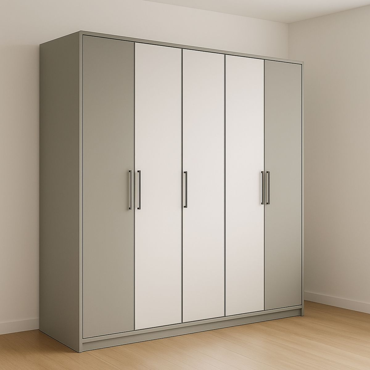 Armoire Penderie en Panneau de Particules avec Portes Battantes Gris/Blanc 200x180x58 cm