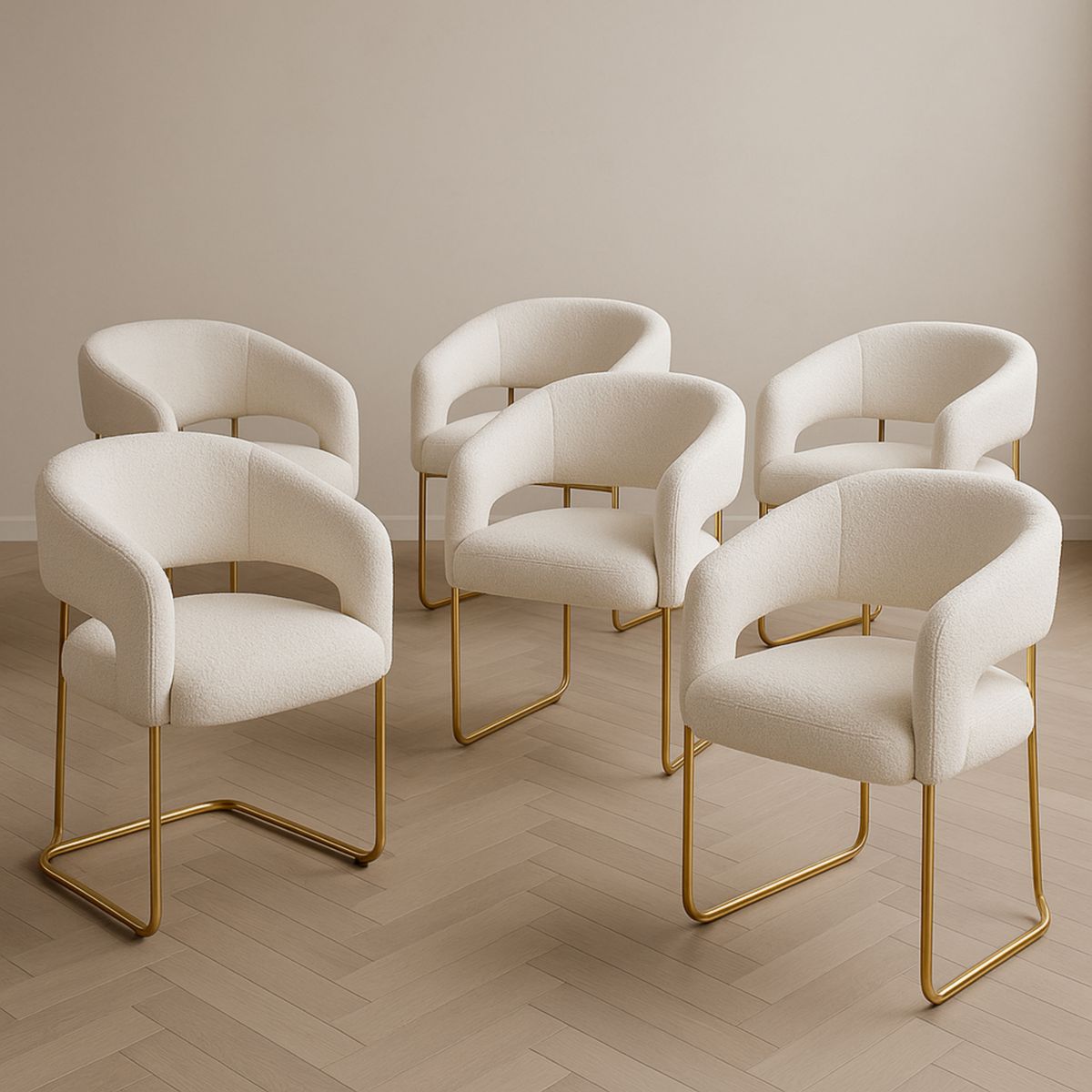 Chaises Ensemble 5 Pièces Boucle Métal Doré Blanc 55x55x75 cm