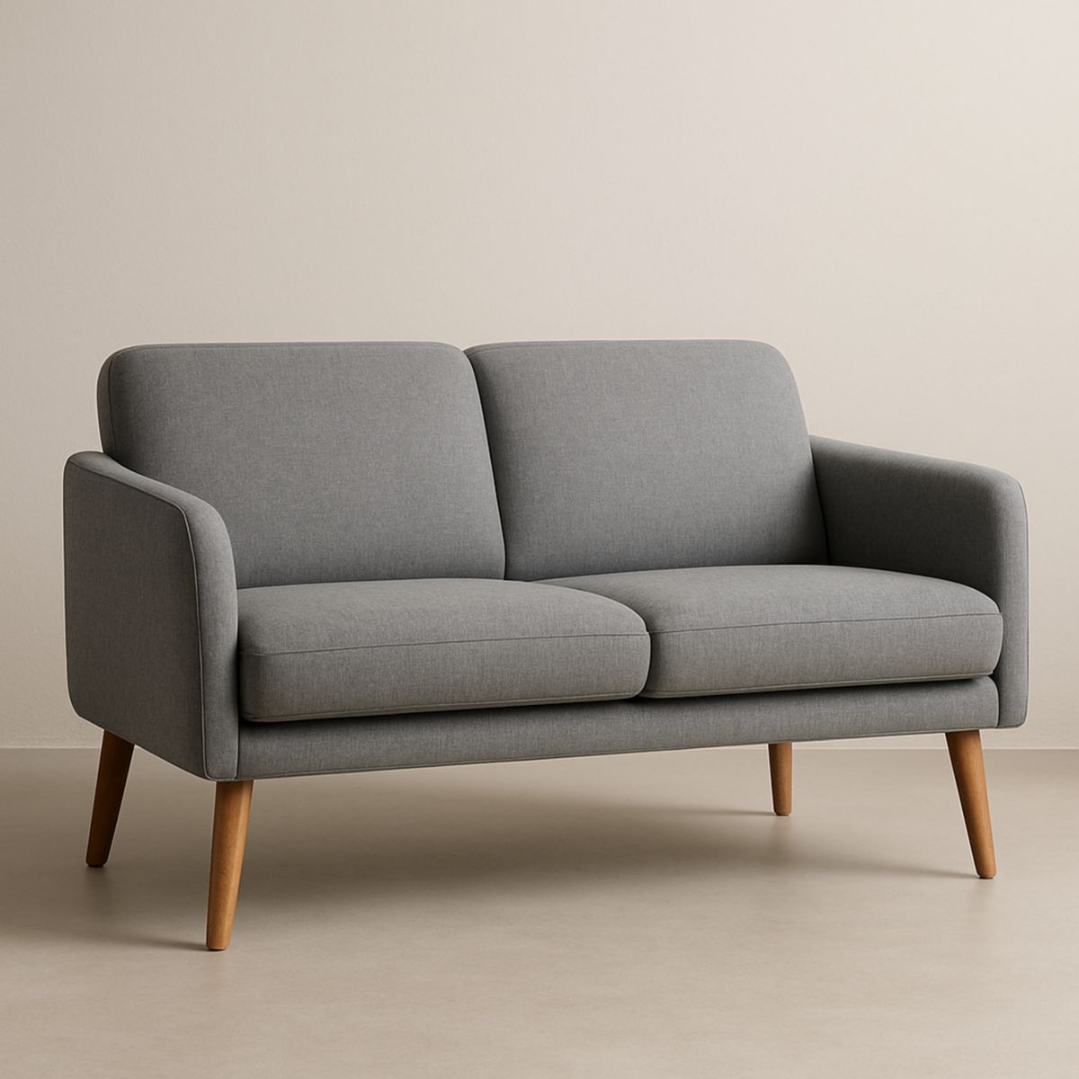 Canapé 2 Places Tissu Gris Structure Bois Hauteur 85 cm