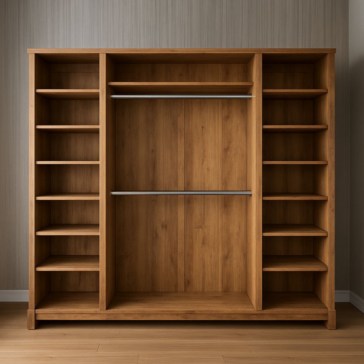 Armoire en Bois avec Étagères et Tringles Métalliques 200cmx180cmx60cm