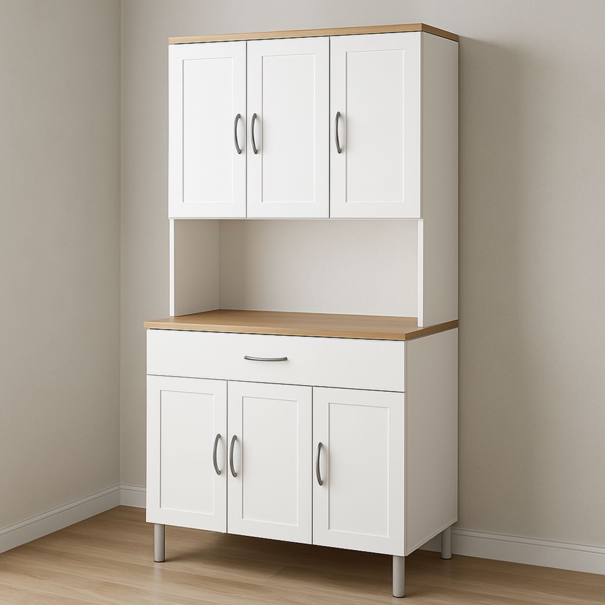 Buffet de cuisine en bois aggloméré/acier blanc 200cm