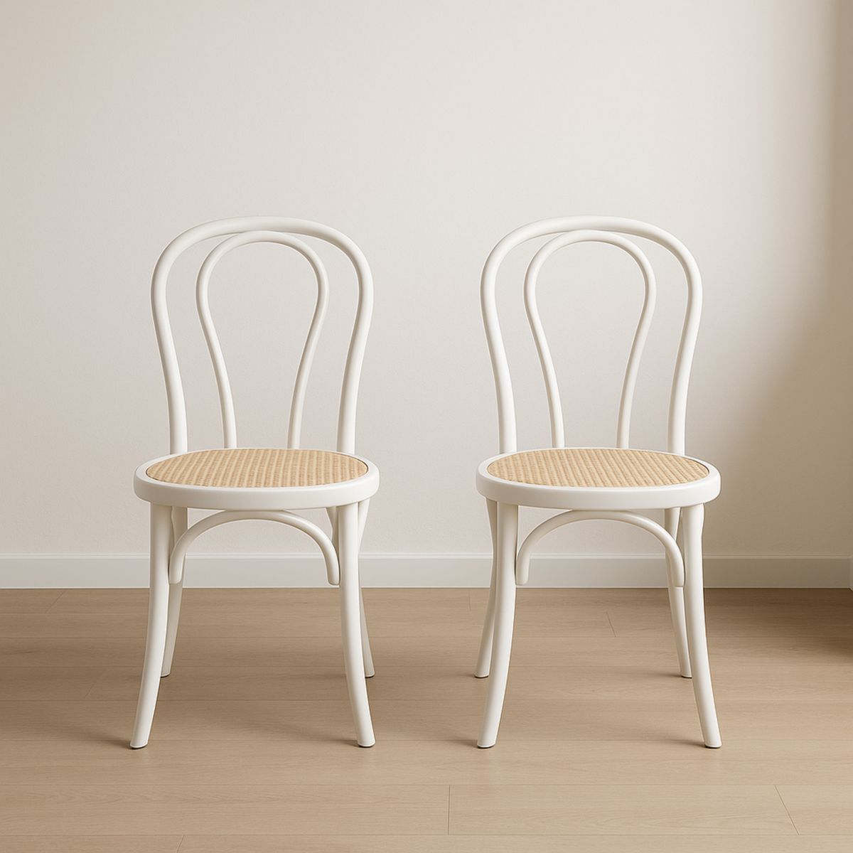 Chaise Lot de 2 Bois Blanc Rotin Assise Hauteur 88 cm