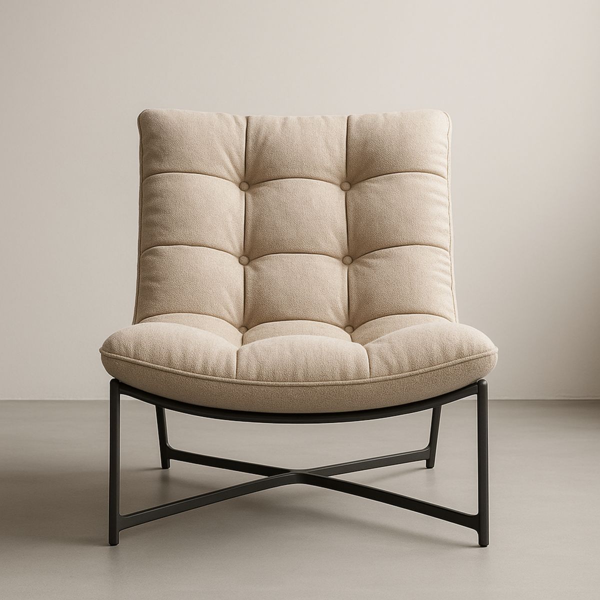 Fauteuil rembourré beige en tissu et métal 85cm
