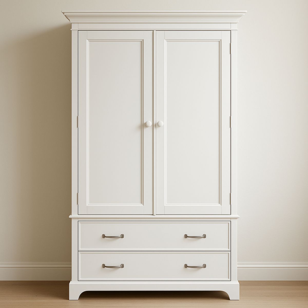 Armoire blanche en bois avec deux portes et tiroirs 180x100x50 cm