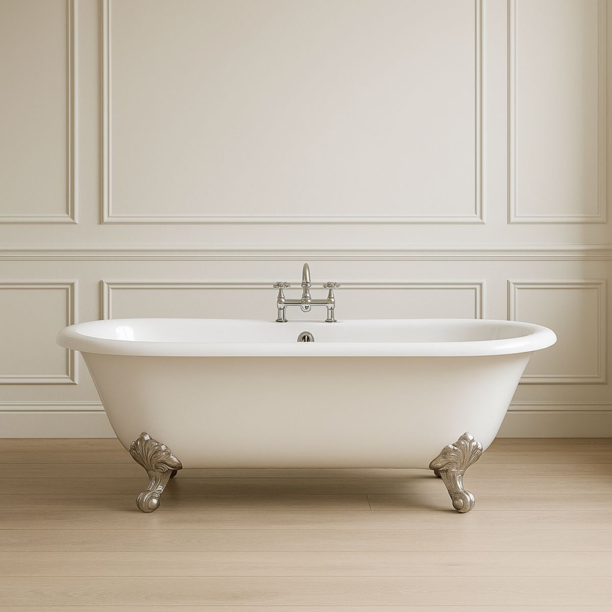 Baignoire îlot en acrylique blanche avec pieds en métal décoratifs 170 cm