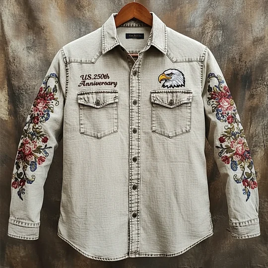 US 250th Anniversary Statue of Liberty Print Long Sleeve Shirt