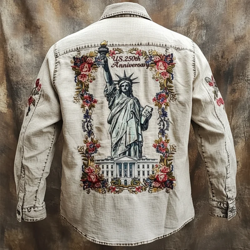 US 250th Anniversary Statue of Liberty Print Long Sleeve Shirt