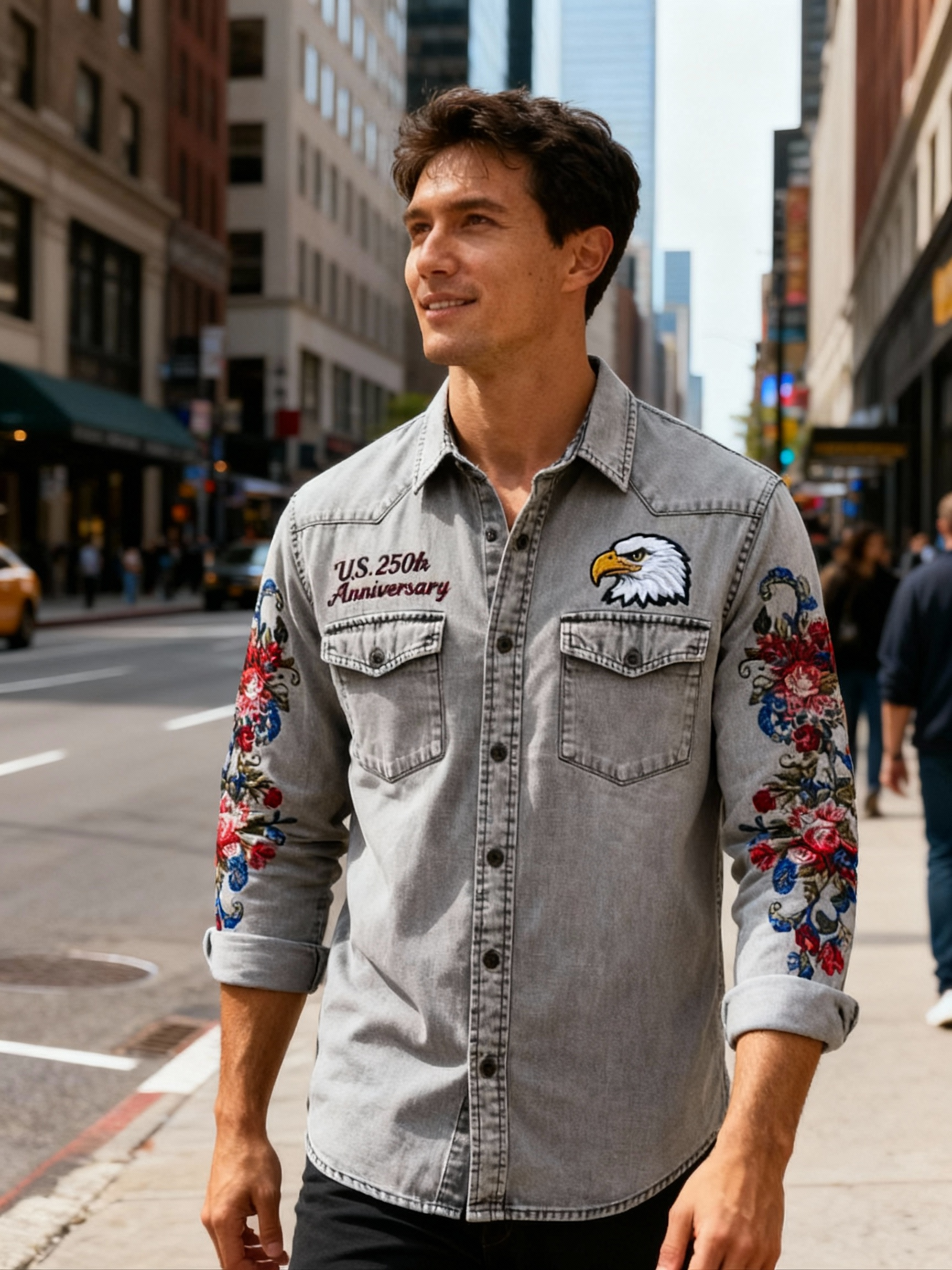 US 250th Anniversary Statue of Liberty Print Long Sleeve Shirt