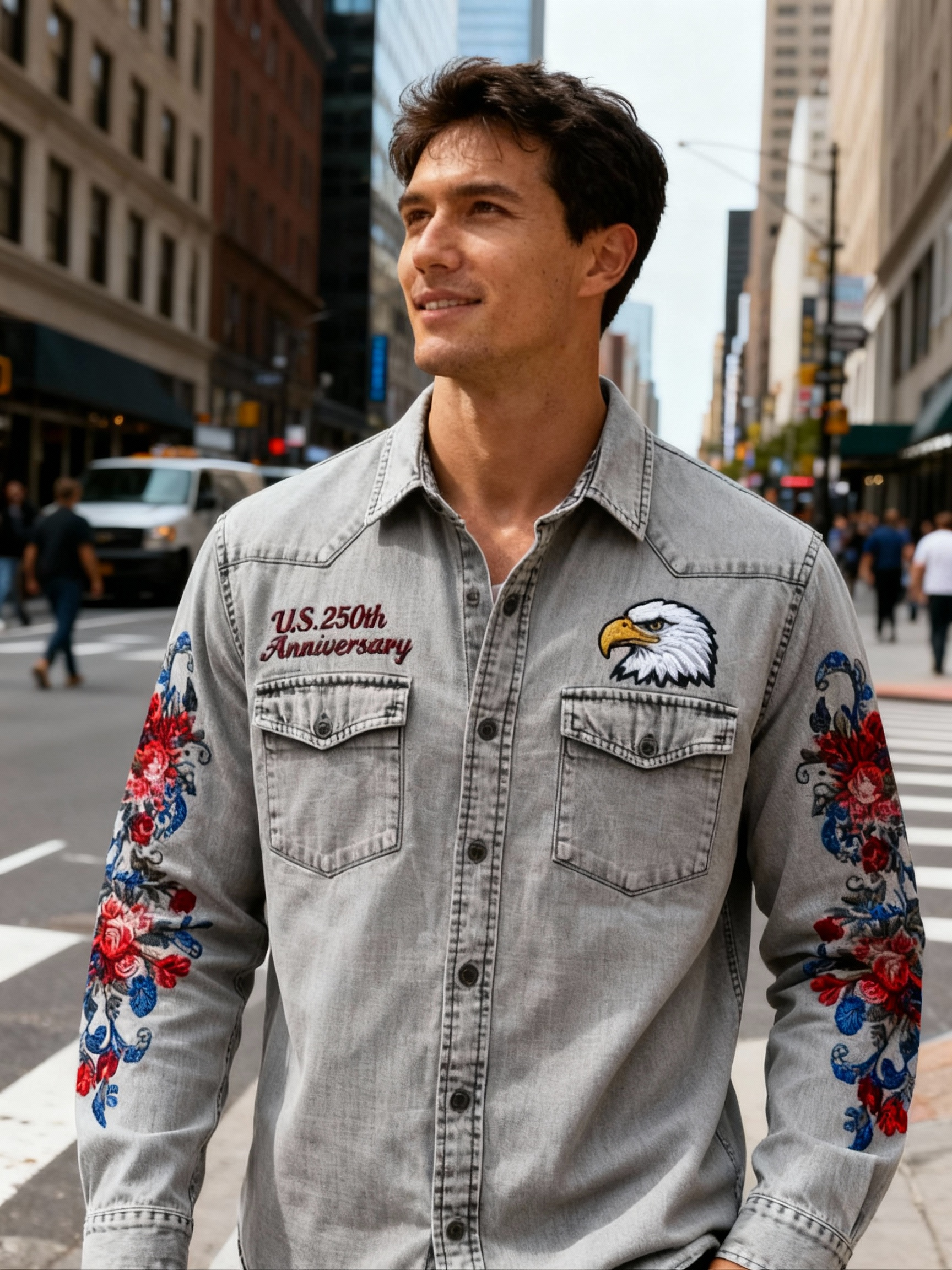 US 250th Anniversary Statue of Liberty Print Long Sleeve Shirt