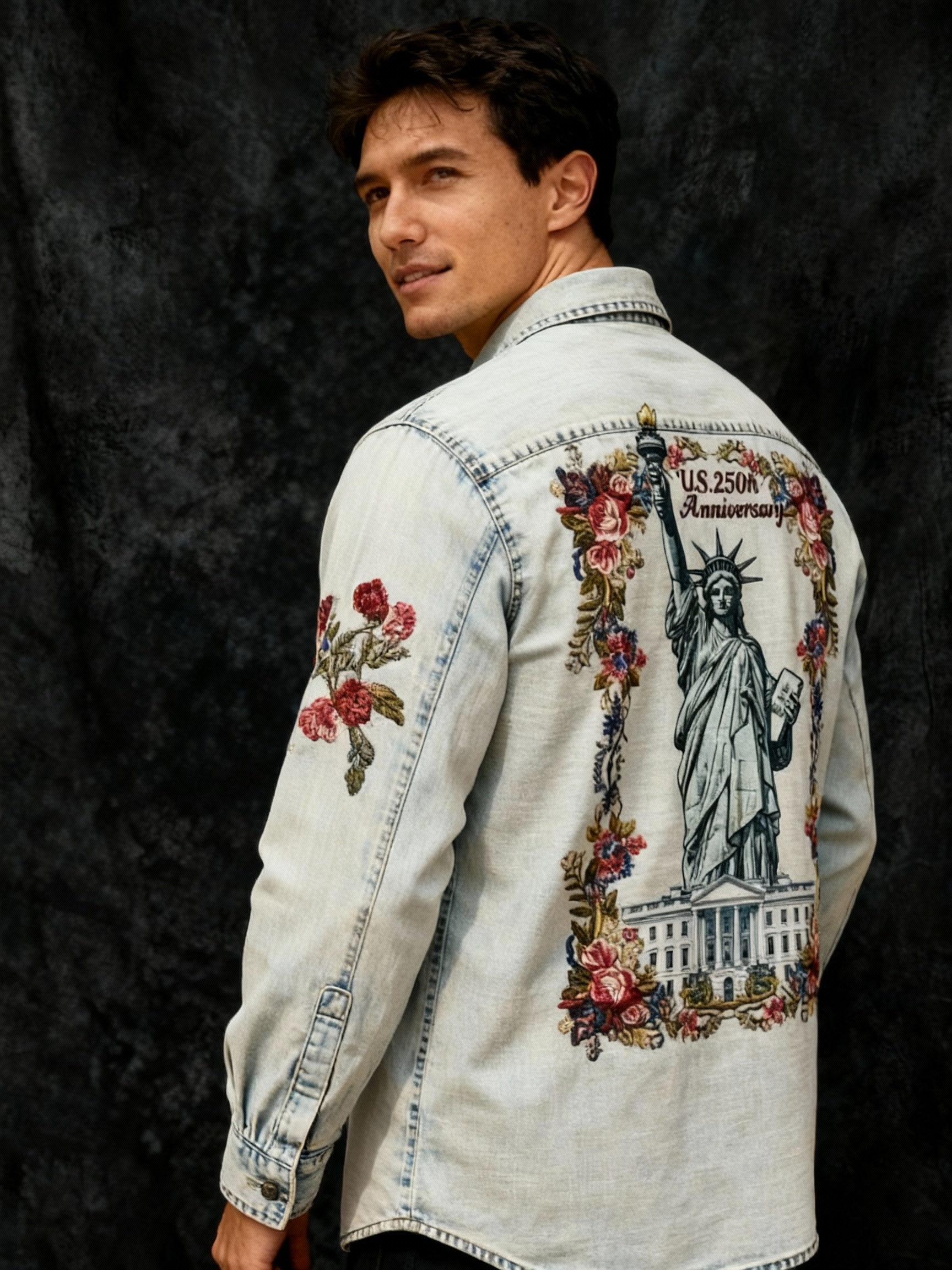 US 250th Anniversary Statue of Liberty Print Long Sleeve Shirt