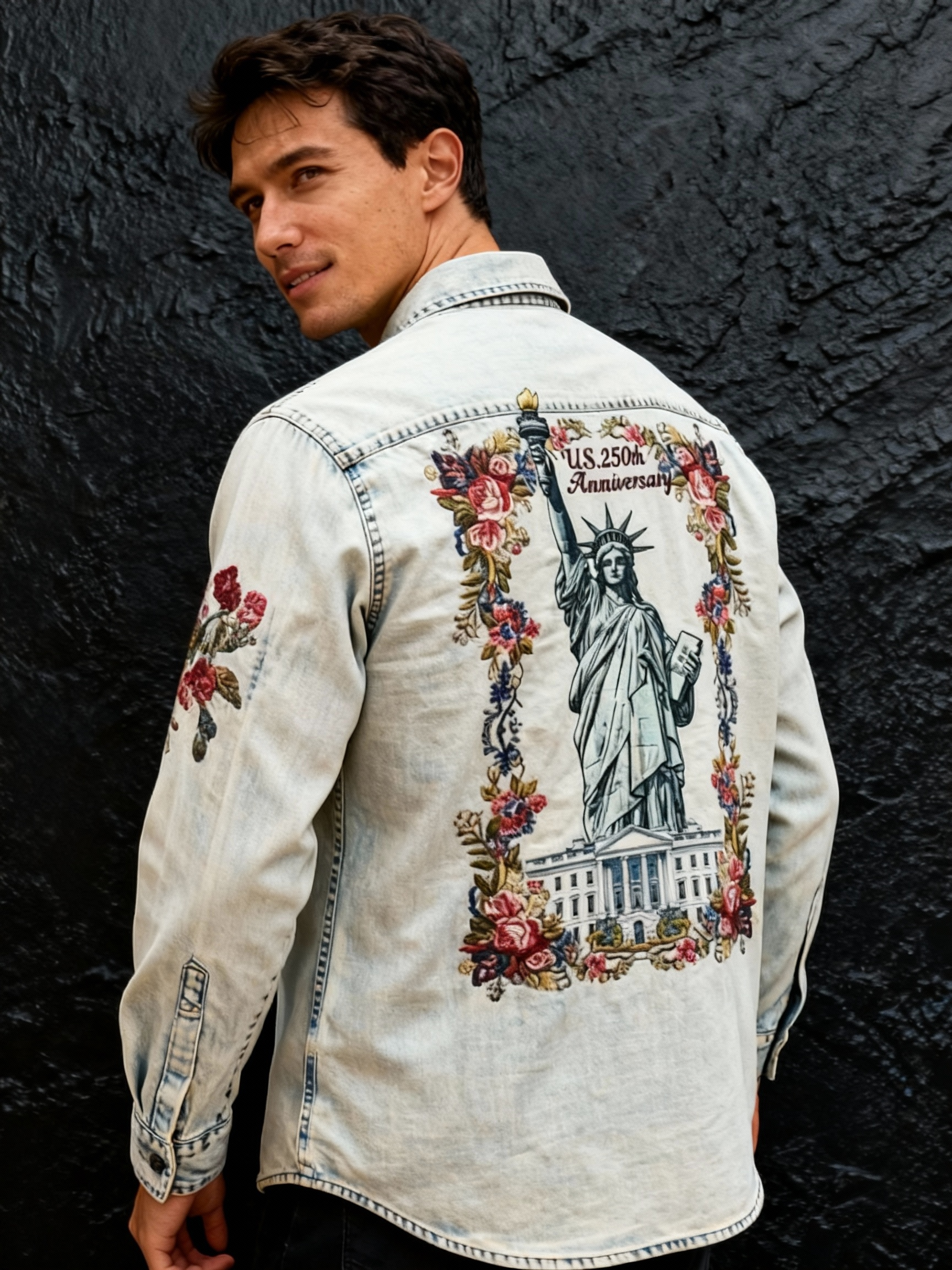 US 250th Anniversary Statue of Liberty Print Long Sleeve Shirt