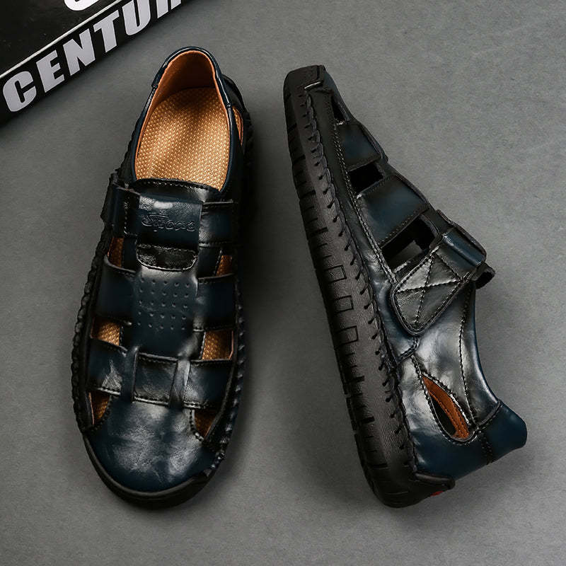 (⏰LAST DAY! 49% OFF 🔥) Men's Orthopedic Leather Fisherman Sandals | Breathable Closed-Toe Adjustable Outdoor Summer Comfort & Pain Relief-SCSLUXE