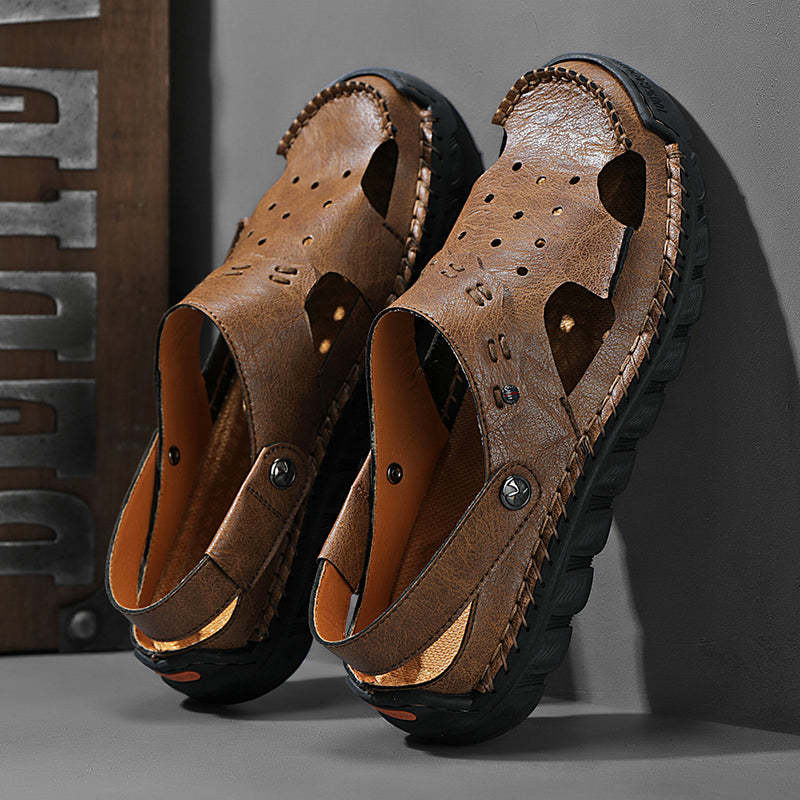 (⏰Last Day 49% OFF🔥)Men's 40+ Orthopedic Closed-Toe Sandals – Full-Grain Leather, Adjustable, Handmade for Fishing, Gardening & Daily Wear-SCSLUXE