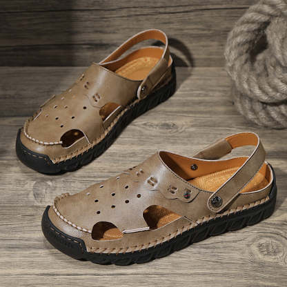 (⏰Last Day 49% OFF🔥)Men's 40+ Orthopedic Closed-Toe Sandals – Full-Grain Leather, Adjustable, Handmade for Fishing, Gardening & Daily Wear-SCSLUXE