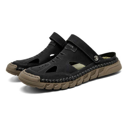 (⏰Limited Time Sale 49% OFF 🔥)Men's Premium Leather Orthopedic Sandals Handcrafted Full-Grain Leather-Closed Toe, Arch Support, Anti-Slip, Shock-Absorbing, Suitable for Riding, Gardening, Daily Errands-SCSLUXE