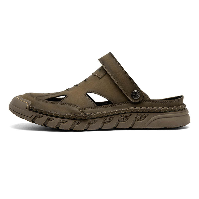 (⏰Limited Time Sale 49% OFF 🔥)Men's Premium Leather Orthopedic Sandals Handcrafted Full-Grain Leather-Closed Toe, Arch Support, Anti-Slip, Shock-Absorbing, Suitable for Riding, Gardening, Daily Errands-SCSLUXE