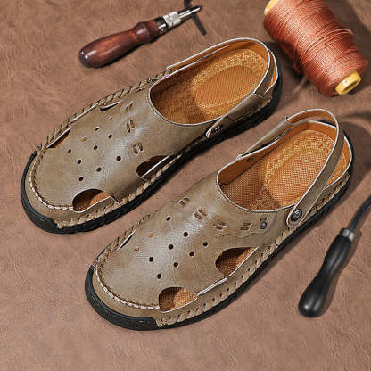 (⏰Last Day 49% OFF🔥)Men's 40+ Orthopedic Closed-Toe Sandals – Full-Grain Leather, Adjustable, Handmade for Fishing, Gardening & Daily Wear-SCSLUXE