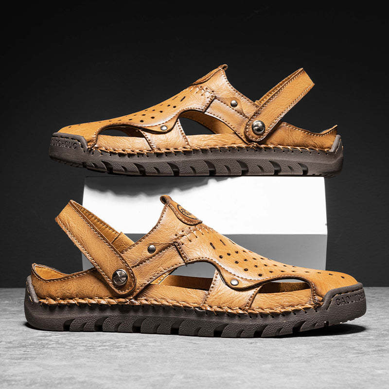(⏰Limited Time Sale 49% OFF🔥)Men's Full-Grain Leather Sandals – Closed-Toe, Adjustable for Fishing & Gardening-SCSLUXE
