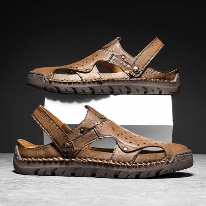 (⏰Limited Time Sale 49% OFF🔥)Men's Full-Grain Leather Sandals – Closed-Toe, Adjustable for Fishing & Gardening-SCSLUXE