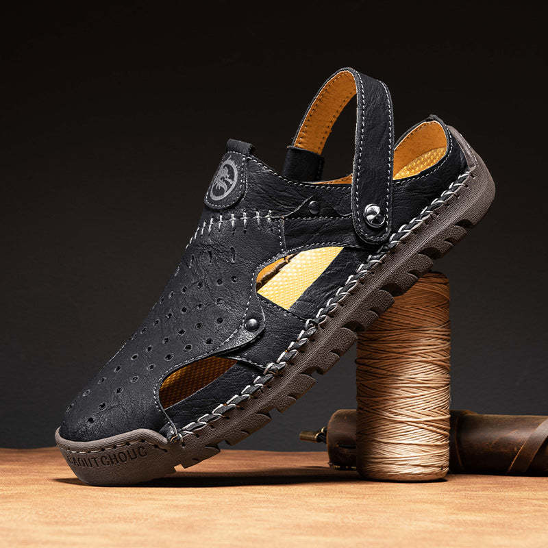 (⏰Limited Time Sale 49% OFF🔥)Men's Full-Grain Leather Sandals – Closed-Toe, Adjustable for Fishing & Gardening-SCSLUXE