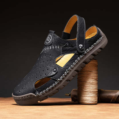 (⏰Limited Time Sale 49% OFF🔥)Men's Full-Grain Leather Sandals – Closed-Toe, Adjustable for Fishing & Gardening-SCSLUXE