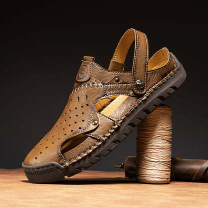 (⏰Limited Time Sale 49% OFF🔥)Men's Full-Grain Leather Sandals – Closed-Toe, Adjustable for Fishing & Gardening-SCSLUXE