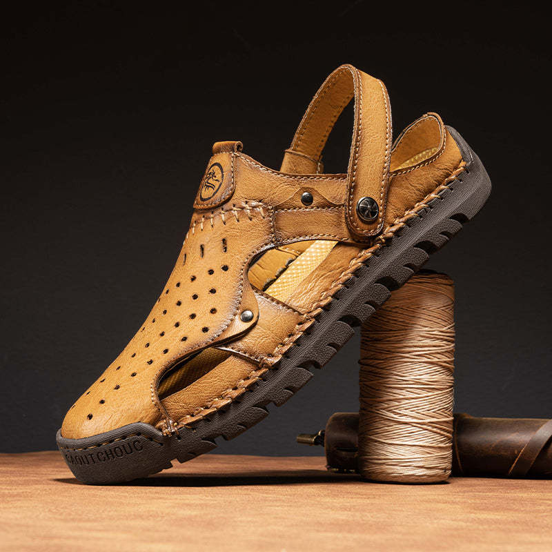 (⏰Limited Time Sale 49% OFF🔥)Men's Full-Grain Leather Sandals – Closed-Toe, Adjustable for Fishing & Gardening-SCSLUXE