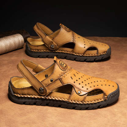 (⏰Limited Time Sale 49% OFF🔥)Men's Full-Grain Leather Sandals – Closed-Toe, Adjustable for Fishing & Gardening-SCSLUXE