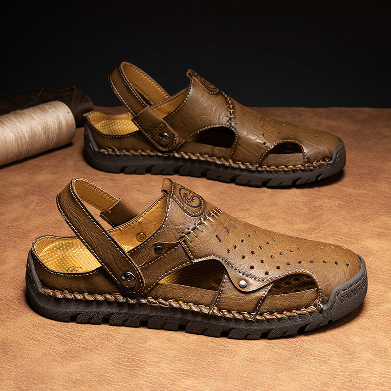 (⏰Limited Time Sale 49% OFF🔥)Men's Full-Grain Leather Sandals – Closed-Toe, Adjustable for Fishing & Gardening-SCSLUXE