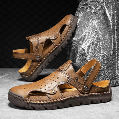 (⏰Limited Time Sale 49% OFF🔥)Men's Full-Grain Leather Sandals – Closed-Toe, Adjustable for Fishing & Gardening-SCSLUXE