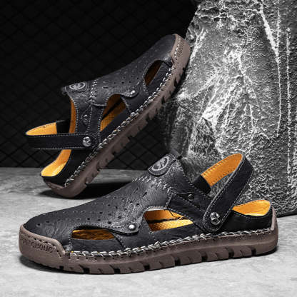 (⏰Limited Time Sale 49% OFF🔥)Men's Full-Grain Leather Sandals – Closed-Toe, Adjustable for Fishing & Gardening-SCSLUXE