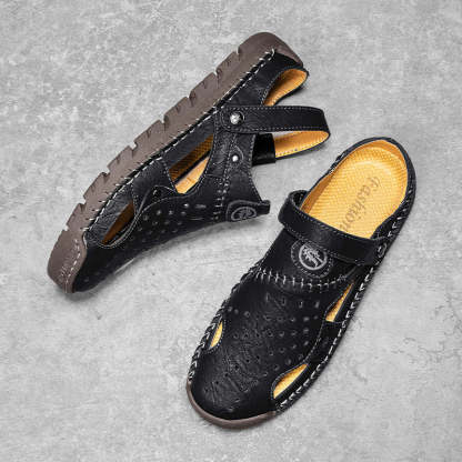 (⏰Limited Time Sale 49% OFF🔥)Men's Full-Grain Leather Sandals – Closed-Toe, Adjustable for Fishing & Gardening-SCSLUXE