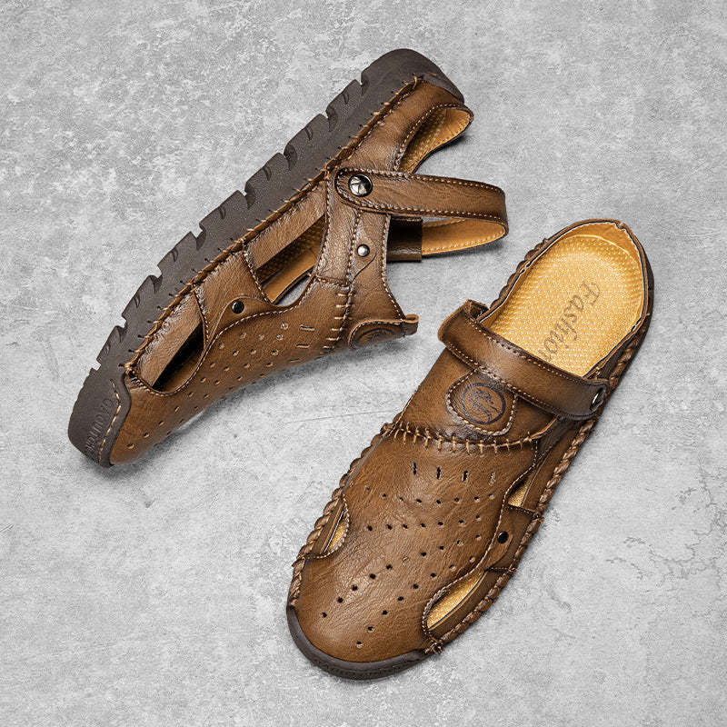 (⏰Limited Time Sale 49% OFF🔥)Men's Full-Grain Leather Sandals – Closed-Toe, Adjustable for Fishing & Gardening-SCSLUXE