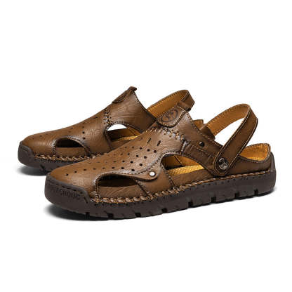 (⏰Limited Time Sale 49% OFF🔥)Men's Full-Grain Leather Sandals – Closed-Toe, Adjustable for Fishing & Gardening-SCSLUXE