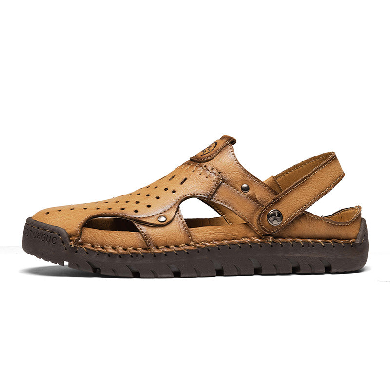 (⏰Limited Time Sale 49% OFF🔥)Men's Full-Grain Leather Sandals – Closed-Toe, Adjustable for Fishing & Gardening-SCSLUXE