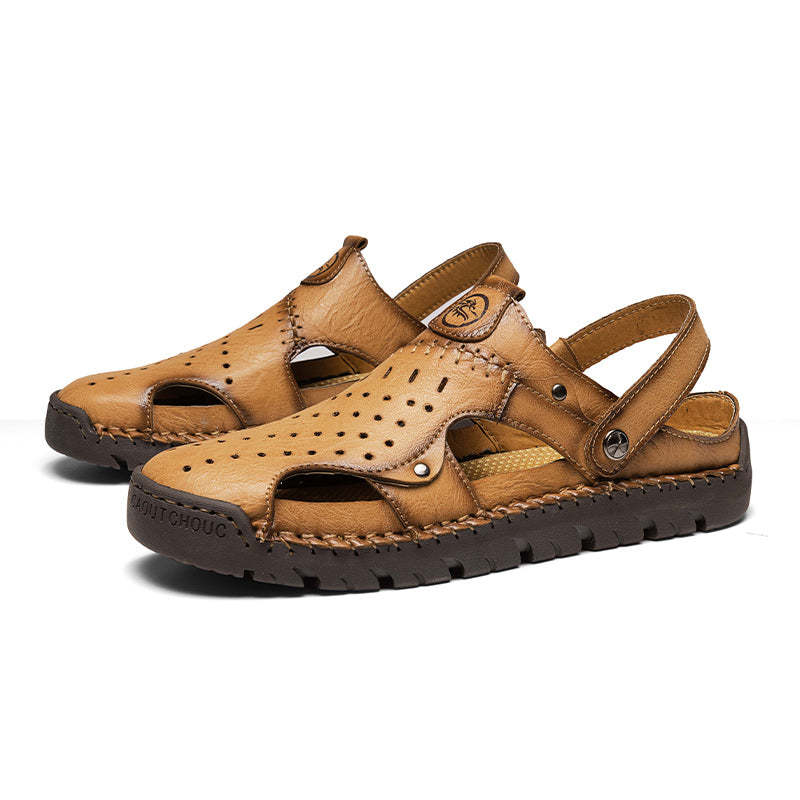 (⏰Limited Time Sale 49% OFF🔥)Men's Full-Grain Leather Sandals – Closed-Toe, Adjustable for Fishing & Gardening-SCSLUXE