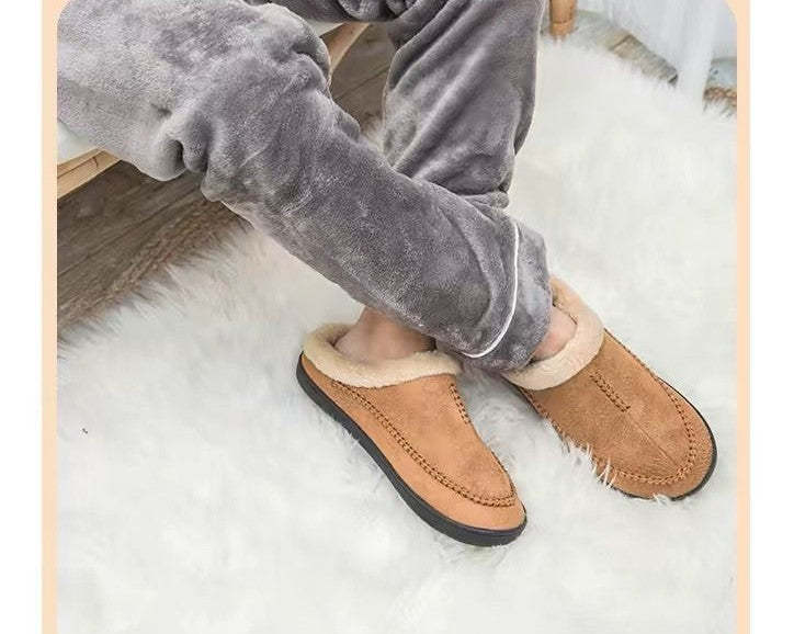 Men’s Warm Slip-On House Slippers – Fleece Lined, Non-Slip Sole for Indoor/Quick Outdoor Use